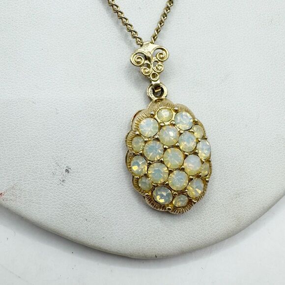 Emmons Vintage Opalescent Rhinestone Pendant Necklace  20” - Picture 10 of 11